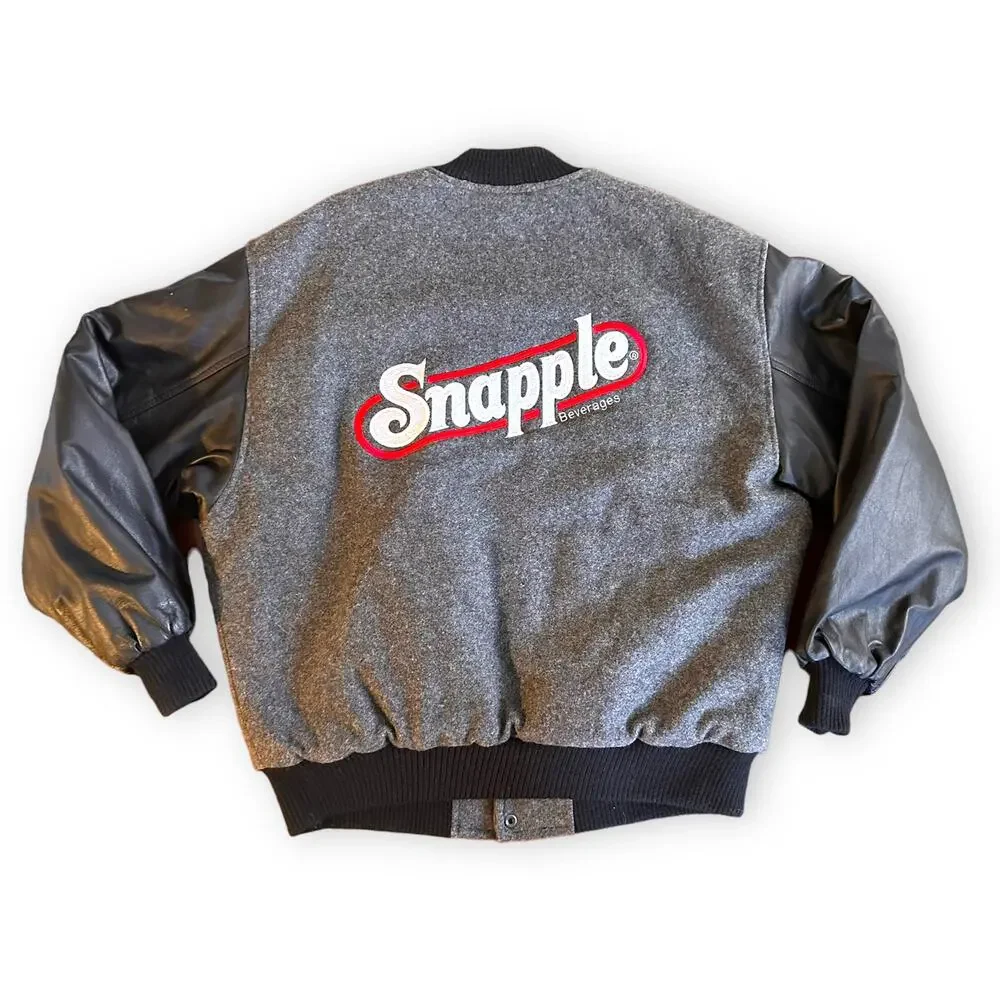 Rare Vintage Snapple Varsity Colorblock Embroidered Jacket Leather Sleeves XL